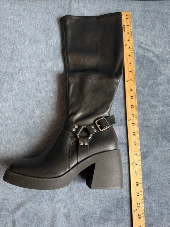 Madden NYC Women’s Black Faux Leather Full Zip Buckle Boots SZ 10 Chunky New - Picture 9 of 9